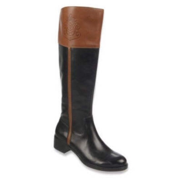 Franco Sarto Canyon Riding Boots in Black and Acorn Leather size 10 Wide Calf - Picture 2 of 16